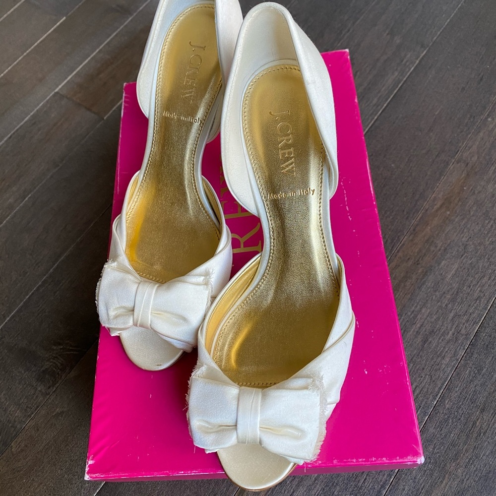 J Crew off-white d’orsay satin heels, 7.5